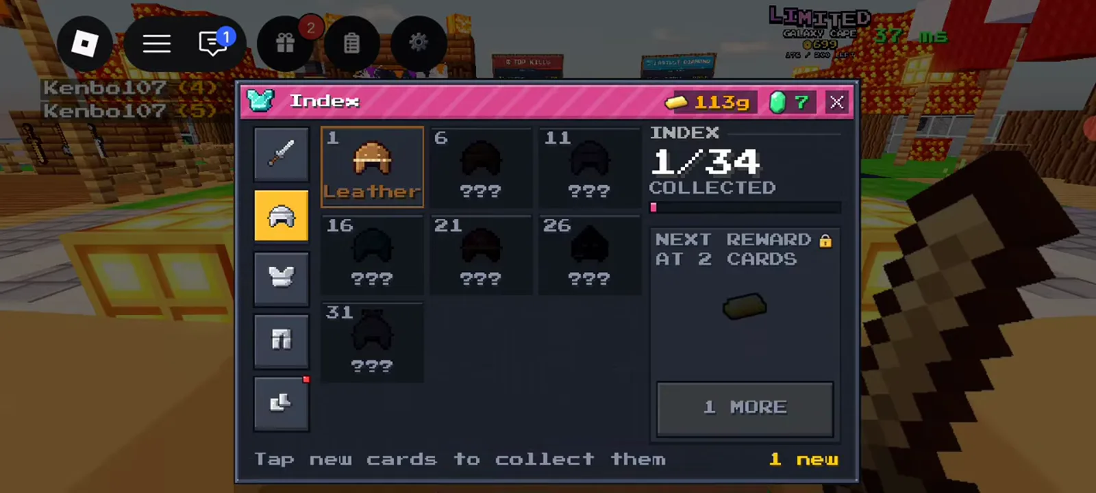 Index helmet cards 1 6 11 16 21 26 31 in +1 Upgrade Per Kill Roblox wiki